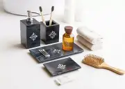 Marble Bathroom Accessories Set 4- Soap Dispenser, Soap Dish, Tray, Brush Holder