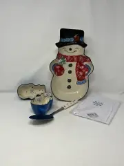 Winter Whimsy Serving Tray Snowman Temp-tations by Tara w/ 2 Sm trays 8oz, spoon