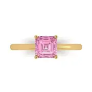 1.0Ct Asscher Cut Pink Gemstone Solid Gold Solitaire Engagement Promise Ring