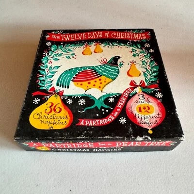 Twelve Days of Christmas Paper Napkins Box Vintage Made in USA