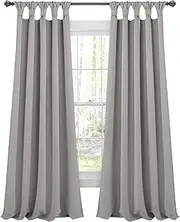 Lush Decor, Light Gray Insulated Knotted Tab Top Blackout Window Curtain Panel Pair, 84" x 52", 84 in x 52