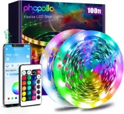PHOPOLLO Bluetooth Led Strip Lights 100Ft (2 Rolls of 50Ft), RGB Color Changing