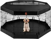PJYuCien Dog Playpen - Metal Foldable Dog Exercise Pen, Pet Fence Puppy Crate Kennel Indoor Outdoor with 8 Panels 24”H & Top Cover and Bottom Pad for Small Medium Pets