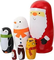 Garneck Santa Claus Russian Nesting Dolls 6-Piece Handmade Wooden Toys Christmas Decor Present for All Ages
