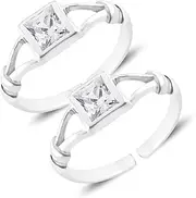 [Tongari] 925 Stunning Solitaire CZ Silver Toe Rings in Pure 92.5 Sterling Silver for Women.,., Adjustable, Non-Precious Metal, No Gemstone