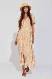 Arnhem Womens Odessa Maxi Wrap Dress Floral Floaty Pink Yellow Size M 10