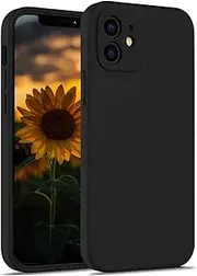 ROUMAYMAY Case for iPhone 12, Liquid Silicone Shockproof Upgraded [Camera Cover], with Soft Fine Smooth Microfibre Lining Anti-Scratch, Full Body Phone Case for iPhone 12 Cover Black