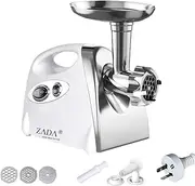 ZadaElife 2800W Electric Meat Grinder Mincer Machine Sausage Maker with 3 Stainless Steel Grinding Plates and Kibbe Attachment (Silver)