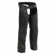 MENS MOTORCYCLE LEATHER CHAPS w/ ZIPPERED THIGH POCKETS~HEATED TECHNOLOGY - SACV