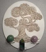 White Mandala Tree Branch Flower Natural Healing Crystals Gemstone Display Shelf