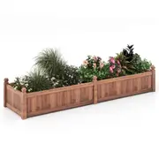 Costway Wood Raised Garden Bed Divisible Planter Box w/ Corner Drainage & Non-woven Liner 230x60x40CM