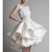 Ball Gown Cocktail Dresses 1950s Dress Valentine's Day Homecoming Short / Mini Sleeveless Jewel Neck Organza with Appliques Tiered Shouder Flower 2025