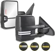 AUTOSTARSHIP Pair Power Heated Towing Mirrors Compatible with 2002-2008 Dodge Ram 1500/2003-2009 Ram 2500 3500 w/Sequential Turn Signal Running light SideTow Mirror (Black)
