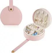 [Generic] Travel Jewellery Box Mini PU Travel Jewellery Organiser Cases Ring Box Earring Jewellery Storage Box for Necklace Bracelet Jewellery Gift Box (Pink, One size)