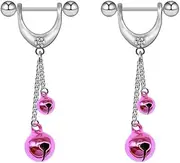 [Kokoma] 14G Dangle Jingle Bell Nipple Rings for Women CZ Red Pink Jingle Bells Christmas Nipplerings Long Tassel Chain Dangling Drop Hoop Earrings Barbell Bar Piercing Body Jewelry
