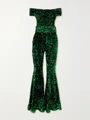 [RICHARD QUINN] RICHARD QUINN - Off-the-shoulder Sequined Tulle Jumpsuit - Green - UK 8 UK 8 Green