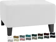 MAXIJIN Velvet Ottoman Slipcover Oversized Stretch Square Rectangle Footstool Slipcover Folding Storage Ottoman Covers for Living Room with Elastic Bottom (Ottoman X-Large, White)