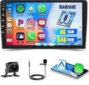 8 Core 4+64GB Double DIN DAB+ Car Radio Android Radio with Wireless Carplay Android Car, Support SIM Card, 9 Inch Car Radio with Bluetooth 5.0/GPS/Reversing Camera/FM/AM/RDS/WiFi/SWC/EQ/DSP