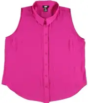 DKNY Womens Sleeveless Button Up Halter Blouse Top, Pink, XX-Large