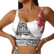 [EdWal] Paris Print Sports Bras for Women Seamless Sports Bra, Wirefree Padded Workout Yoga Gym Fitness Bra