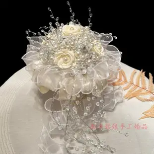 【手捧花】結婚新娘手捧花手工diy珍珠材料包皇冠權杖婚紗拍攝道具現貨熱賣