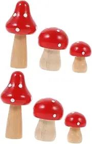 Mipcase 1set Miniature Wooden Mushroom Figurines Small Table Decor for Gardens Micro Landscapes and Home Crafts for DIY Projects and Present Giving 6pcs