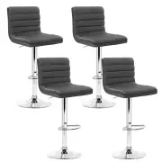 Set of 4 PU Leather Lined Pattern Bar Stools- Grey and Chrome