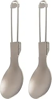 RUNGEASINI Titanium Cutlery Camping Folding Spoon Spork Outdoor Portable Tableware Set Travel Lightweight Flatware (2 Pieces Spoons) RT004T