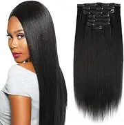 (36cm, Yaki Straight) - Sassina Brazilian Italian Yaki Straight Clip on Human Hair Extensions Real Remy Hair 8A Grade Clip in Hair 7 Pieces/Set 120 Grammes For African American Black Women, YS 36cm