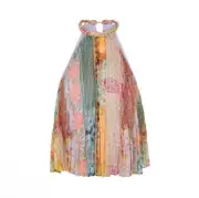 Alice + Olivia Alycia Printed Pleated Chiffon Top SzS - Multicoloured. $345
