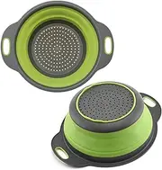 Collapsible Colander with Plastic Handles Round Silicone Kitchen Strainers Foldable Kitchen Strainer Perfect for Draining Pasta Vegetable and Fruit Green