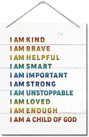 I Am Kind I Am A Child of God Inspirational Quote Decor Sign, Kids Affirmation Wall Art Decor, Hanging Printed Wall Plaque Wood Signs, Nursery, Kid's Room Decor, Education for Children 10X7.8inch
