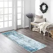 JURLEA Hallway Runner Rug Non-Slip Carpet Runner for Hallways Kitchen Living Room No Shedding Washable Lightweight Long Runners Rug (Cream/Blue, 60 x 240 cm)