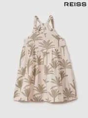 Reiss Neutral Klemee 13-14 yrs Linen-Cotton Tropical Dress (E61089) | $150