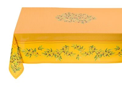 Rectangular Nyons Yellow 59" x 78" Tablecloth, Easy-Care Cotton Coated French...