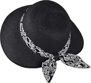 [BusyLittleBee] Straw Sun Hat for Women Summer Beach Wide Brim UV Protection Hats with Chin Strap Travel Foldable UPF 50