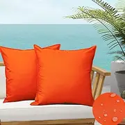 SOFJAGETQ Pack of 2 Orange Outdoor Waterproof Pillow Covers Summer Water-Resistant Decorative Outdoor Throw Pillow Cushion Case Pillow Shell for Patio Couch, Tent, Swing (18x18 Inches)