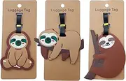 Tsinghwang 3PCS Sloth Luggage Tag Cute Baggage Identification Labels Travel ID Tag with Belt Strap for Suitcase (A-3PCS)