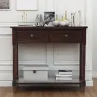 Wood Console Table Storage Cabinet Sideboard 2 Drawer Bottom Shelf Rustic Brown