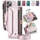 For iPhone 16 15 14 13 12 11 Pro Max XR 8 7 Leather Card Wallet Case Strap Cover