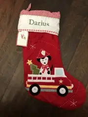 NWT Pottery Barn Dalmatian Dog Fire Engine Red Christmas Stocking Mono Darius