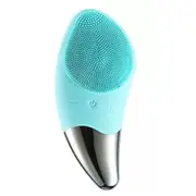 Ultrasonic Electric Silicone Face Cleansing Brush Soft Silicone Waterproof Travel Size Massager for Skin Exfoliation, Deep Cleansing, Anti Aging - Green