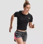 UNDER ARMOUR WOMEN FLY BY 2.0 RUNNING ATHLETIC GYM SHORTS GREY PINK - MEDIUM