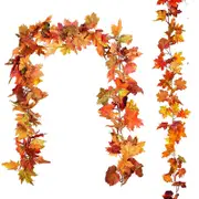 Catzon 2 Pcs 1.8m Autumn Garlands Maple Leaf for Thanksgiving Decor-Yellow
