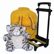 Trolley Backpack Travel School Kids Girl, Boy Luggage Wheels Bag Plush Toy Tiger