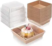 [Rycwola] 50 Pack Charcuterie Boxes with Clear Lids, 5" Brown Square Disposable Food Containers Clear Cake Boxes for Sandwich,Cake Slice,Cupcake,Donut (Brown-Square)