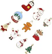 [PLAFOPE] 10pcs Christmas Charms and Pendants Alloy Jewelry Making Kit Snowman Santa Tree Gingerbread Man Cookie Shapes