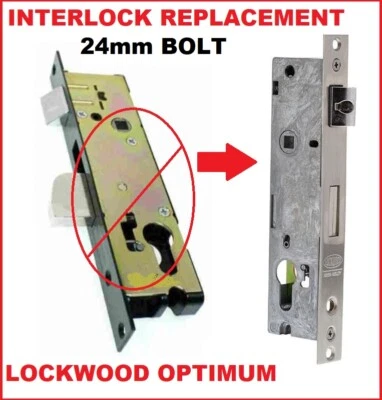 Lockwood Optimum Door Mortice Lock Body Replace Interlock 24mm bolt OP30/2PTL/SS