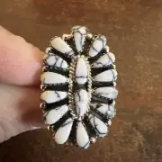Navajo Cluster Ring White Buffalo Turquoise Size 5 Native American Womens Zuni F