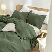 BESTOUCH Cooling Cover for Weighted Blankets 100% Washed Cotton Linen Feel Super Soft Comfortable Chic Breathable Blanket Cover (Olive Green, 40"x60")